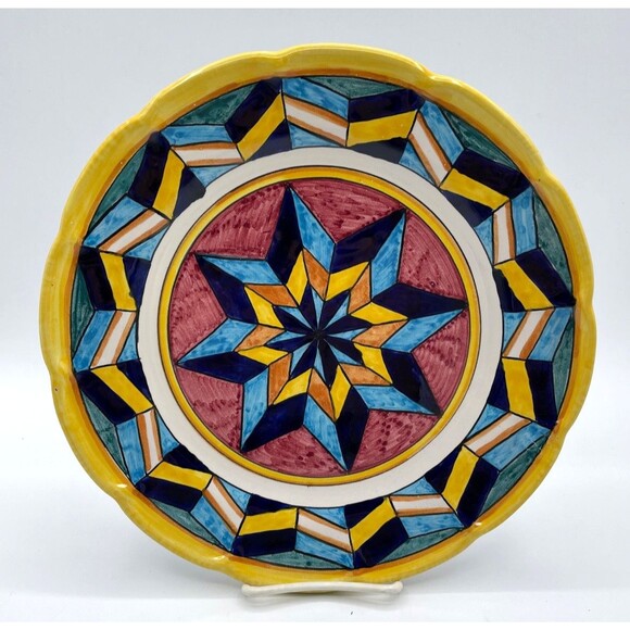 Parlato Positano 10” Ceramic Plate Deruta Geometric Umbrian Medallion Mosaic
